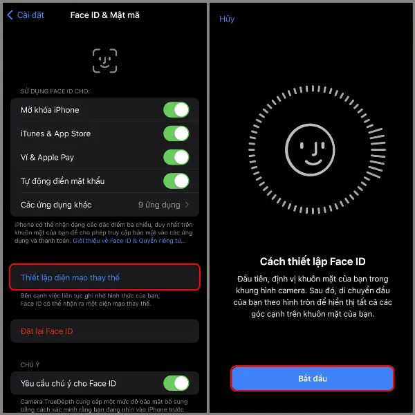alt: Cài đặt diện mạo thay thế cho Face ID