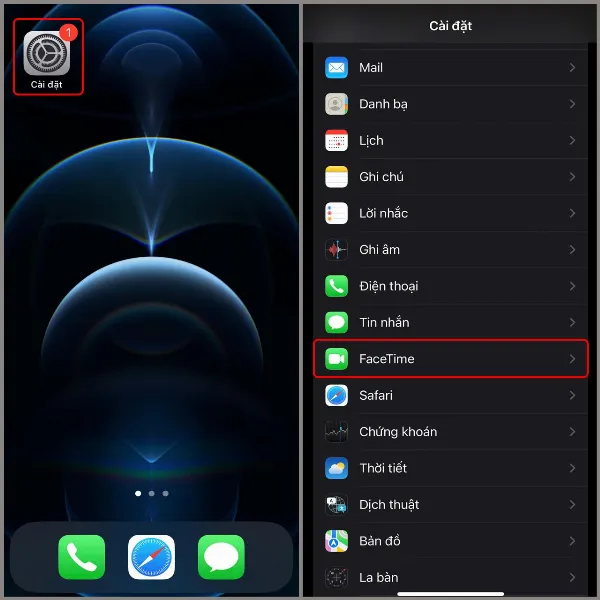 alt: Cài đặt FaceTime trong ứng dụng Cài đặt