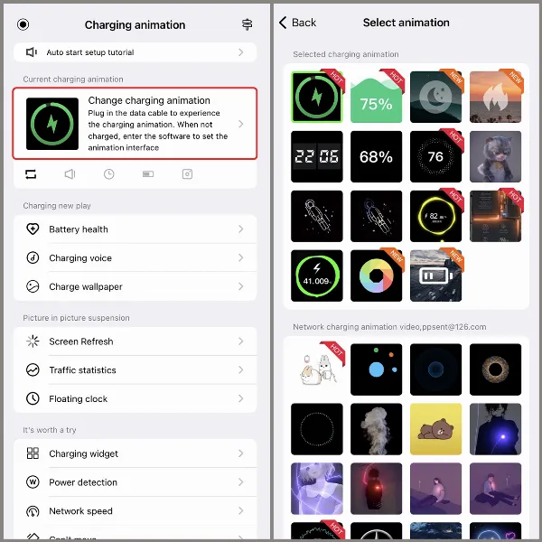 alt: Chọn hiệu ứng sạc pin yêu thích trong ứng dụng Charging Play