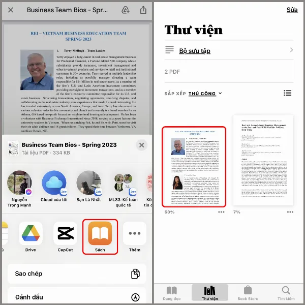 alt: Chọn ứng dụng Sách để mở file ebook từ Gmail