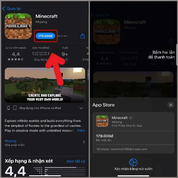 alt: Chọn ứng dụng trả phí và nhấn vào nút giá để tiến hành thanh toán