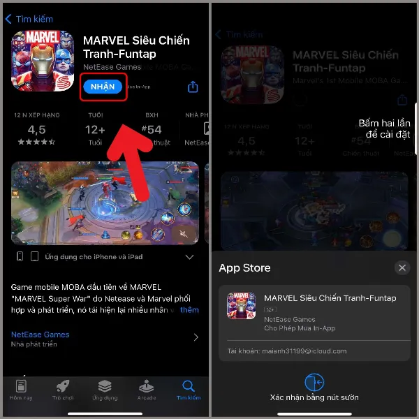 alt: Chọn ứng dụng và nhấn nút Nhận để tải về iPhone