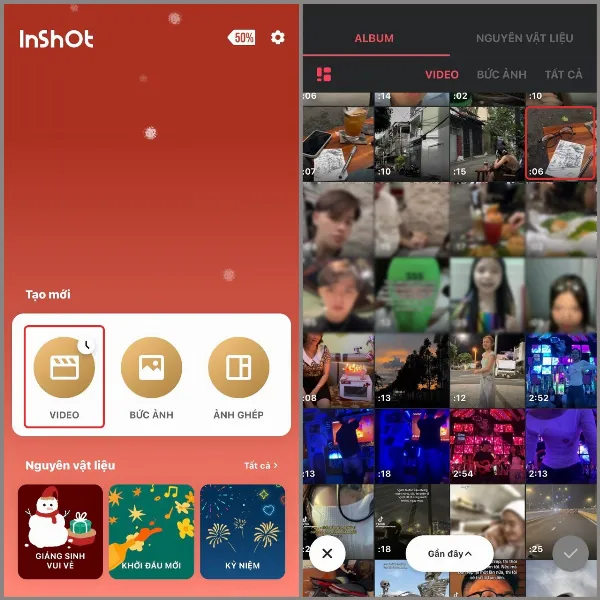 alt: Chọn video cần ghép nhạc trên InShot