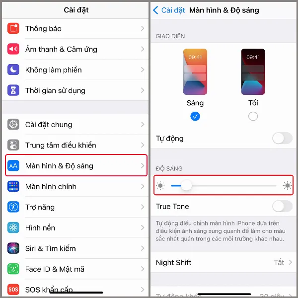 alt: Điều chỉnh độ sáng màn hình iPhone để tiết kiệm pin