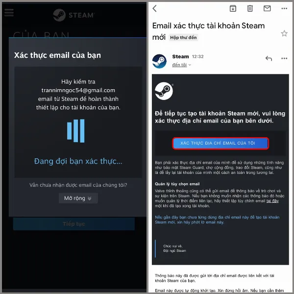 Cách tạo tài khoản Steam nhanh chóng và đơn giản, giúp bạn mua các trò chơi bản quyền với giá cực rẻ 4 alt: Email xác thực tài khoản Steam có nút "Xác thực địa chỉ email của tôi"