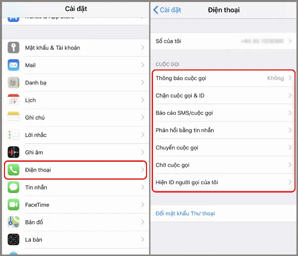 alt: Giao diện cài đặt điện thoại trên iPhone