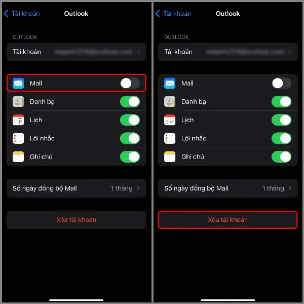 alt: Giao diện cài đặt tài khoản Gmail, tùy chọn tắt đồng bộ hoặc xóa tài khoản