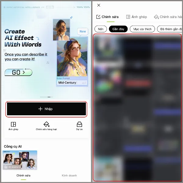 alt: Giao diện chính của ứng dụng Hypic, với nút Nhập ảnh nổi bật ở giữa màn hình