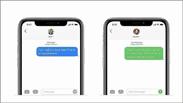 alt: Giao diện cuộc trò chuyện trên iMessage, với các tin nhắn được gửi đi hiển thị màu xanh dương, cho thấy đang sử dụng dịch vụ iMessage