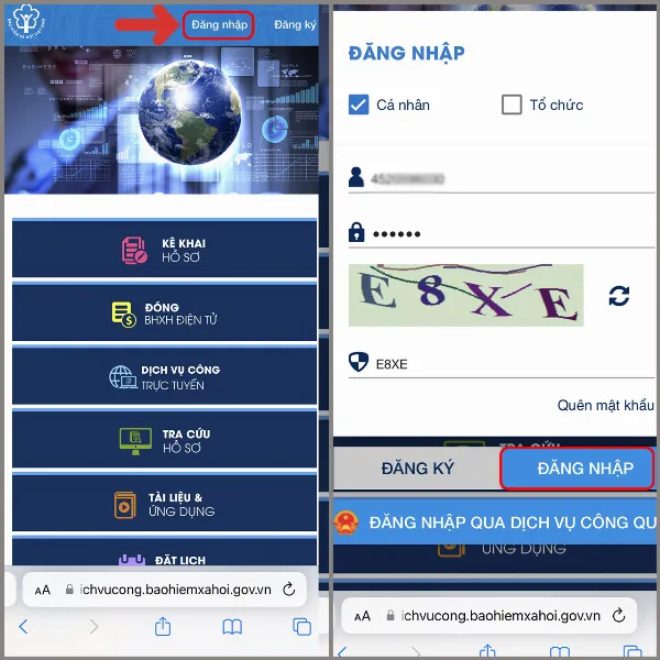 alt: Giao diện trang chủ của cổng thông tin điện tử Bảo hiểm xã hội Việt Nam