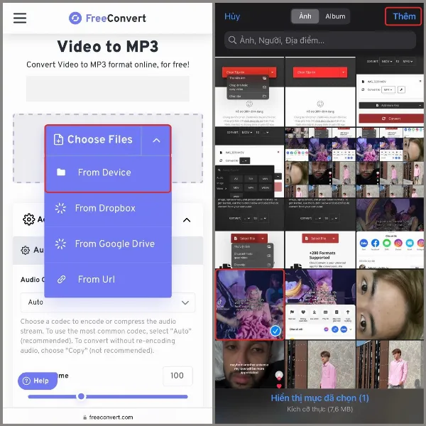 3 cách tải nhạc từ video TikTok, thưởng thức bản nhạc mà bạn yêu thích mọi lúc, mọi nơi 6 alt: Giao diện trang web FreeConvert, chọn video TikTok từ thư viện ảnh trên iPhone