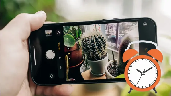 alt: Giao diện ứng dụng camera trên iPhone với mũi tên hướng xuống để mở các tùy chọn cài đặt chụp ảnh