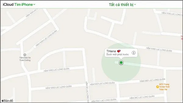 alt: Hình ảnh bản đồ hiển thị vị trí của iPhone bị mất