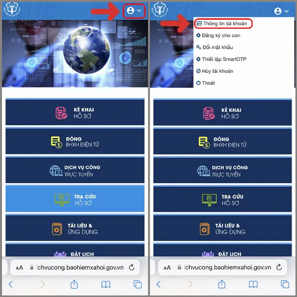 alt: Hình ảnh minh họa chọn mục thông tin tài khoản cá nhân