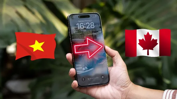 alt: Hình ảnh minh họa một chiếc iPhone đang hiển thị giao diện App Store với bản đồ Canada làm nền