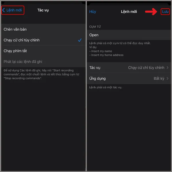 alt: Hoàn tất lưu lệnh thoại mới trên iPhone
