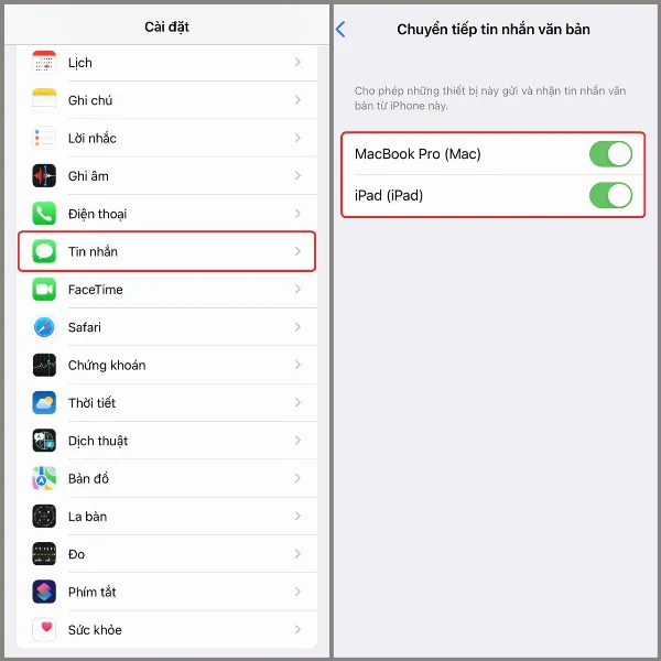 alt: Hướng dẫn bật chuyển tiếp tin nhắn văn bản trên iPhone