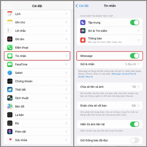 alt: Hướng dẫn bật iMessage trong Cài đặt Tin nhắn trên iPhone