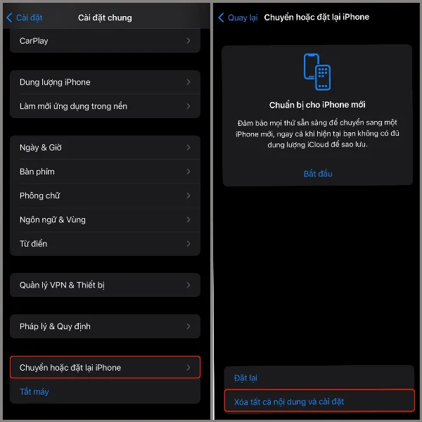 alt: Hướng dẫn các bước xóa tất cả nội dung và cài đặt trên iPhone