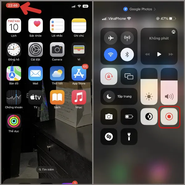 alt: Hướng dẫn chạm vào thanh trạng thái màu đỏ để dừng quay màn hình iPhone X