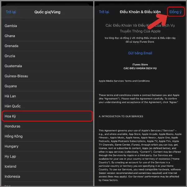 Cách đổi mã vùng iPhone để bạn tải các ứng dụng yêu thích nhưng chưa hỗ trợ tại Việt Nam siêu dễ dàng 4 alt: Hướng dẫn chọn quốc gia Hoa Kỳ và đồng ý điều khoản sử dụng khi chuyển vùng iPhone