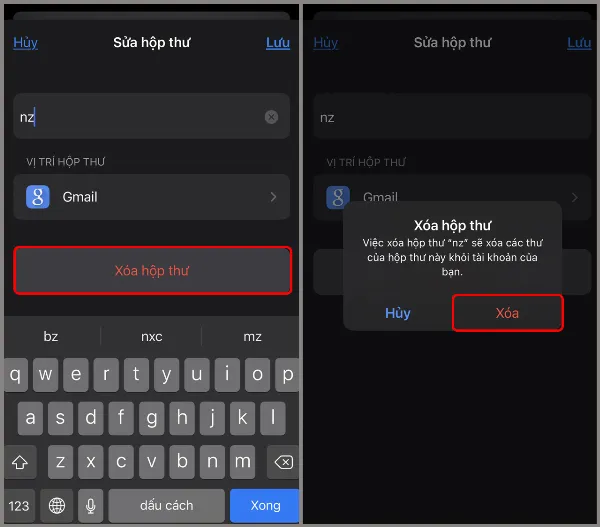 alt: Hướng dẫn chọn thư mục cần xóa và xác nhận xóa