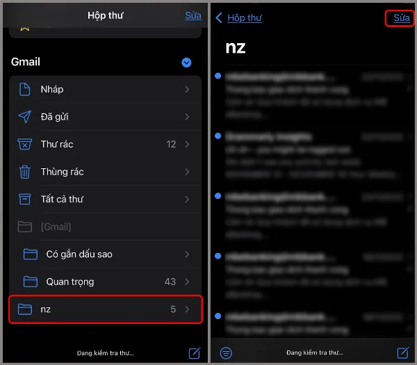 alt: Hướng dẫn chọn thư mục cụ thể cần xóa thư trong ứng dụng Mail