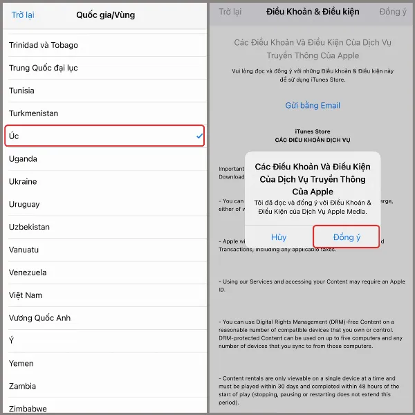 alt: Hướng dẫn chọn Úc làm quốc gia trên App Store
