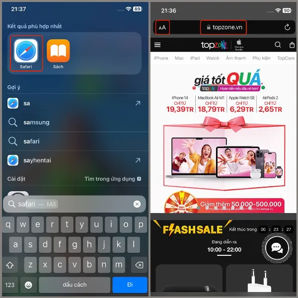 alt: Hướng dẫn nhấn vào biểu tượng AA trên thanh địa chỉ Safari để mở menu tùy chọn