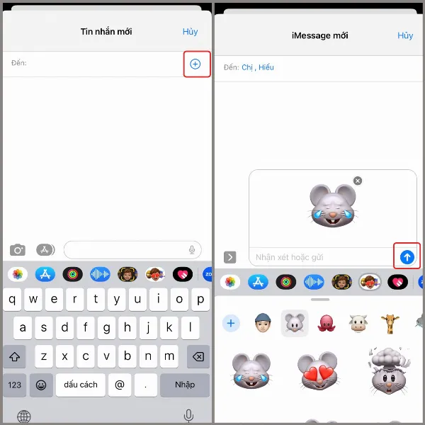 alt: Hướng dẫn nhập thông tin người nhận và nội dung tin nhắn trên iPhone