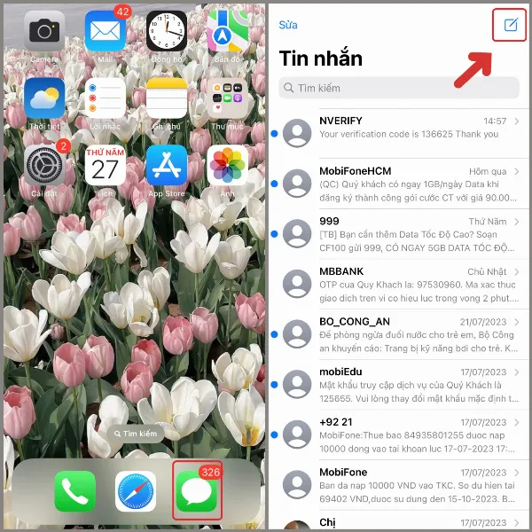 alt: Hướng dẫn soạn tin nhắn mới trong ứng dụng Tin nhắn trên iPhone