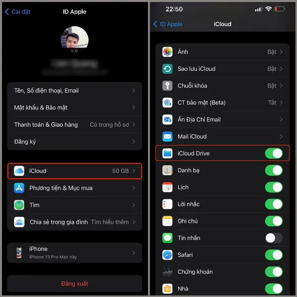 alt: Hướng dẫn tắt iCloud Drive trên iPhone