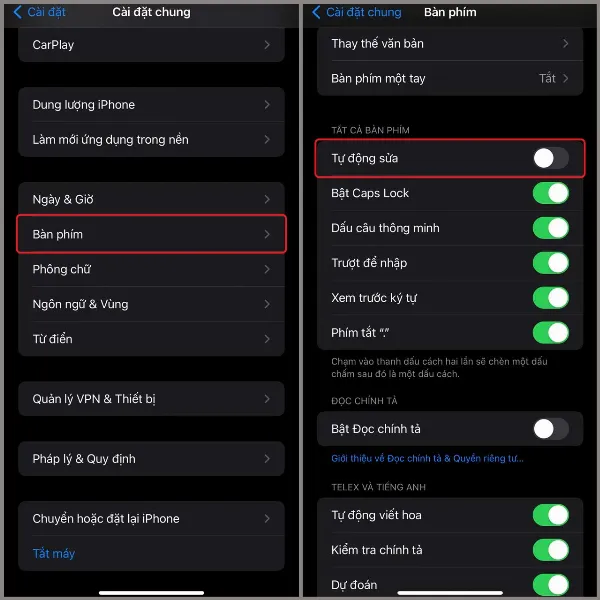 alt: Hướng dẫn tắt tính năng tự động sửa lỗi chính tả trên iPhone