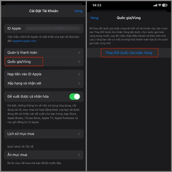 alt: Hướng dẫn thay đổi quốc gia hoặc vùng trong cài đặt tài khoản Apple ID