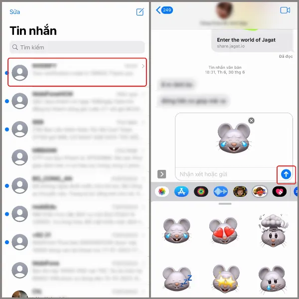 alt: Hướng dẫn trả lời tin nhắn trong cuộc hội thoại trên iPhone