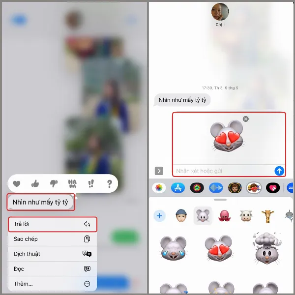 alt: Hướng dẫn trả lời trực tiếp một tin nhắn cụ thể trên iPhone