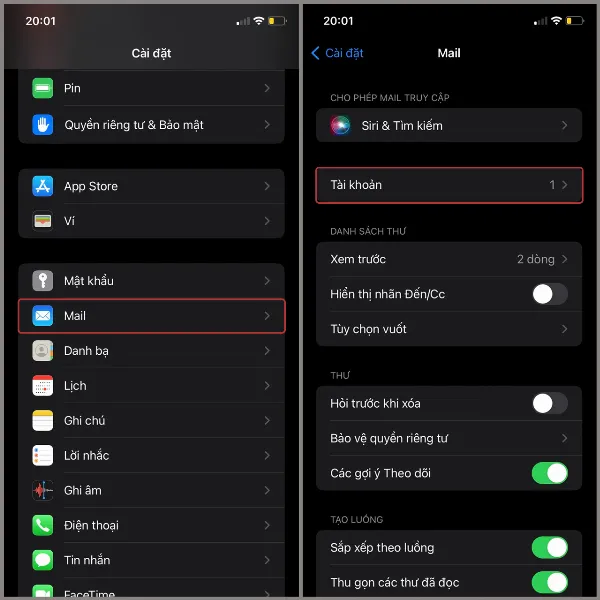 alt: Hướng dẫn truy cập cài đặt Mail trên iPhone