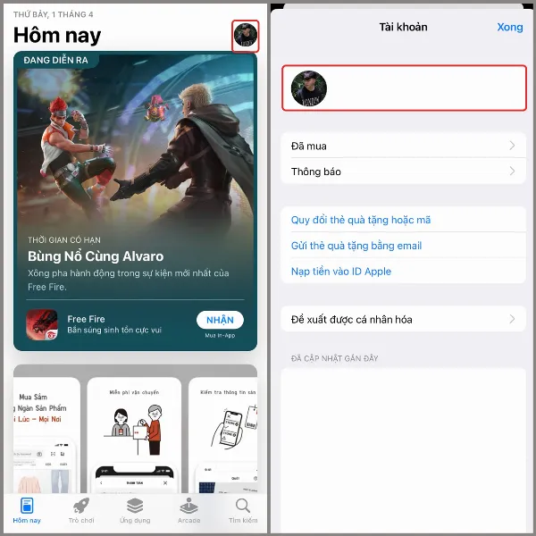 alt: Hướng dẫn truy cập cài đặt tài khoản App Store