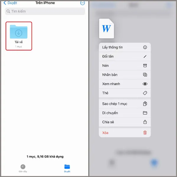 alt: Hướng dẫn truy cập thư mục Tải về và thao tác với tệp tin trên iPhone