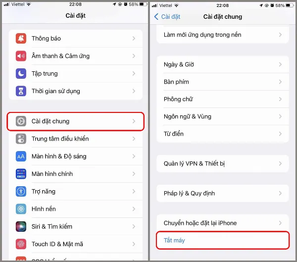 alt: Hướng dẫn từng bước tắt nguồn iPhone 12 trong phần Cài đặt