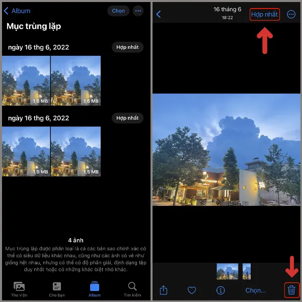 alt: Hướng dẫn xóa hoặc hợp nhất ảnh trùng lặp trên iPhone