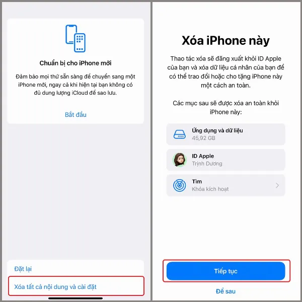 alt: Hướng dẫn xóa tất cả nội dung và cài đặt để kiểm tra iCloud ẩn trên iPhone cũ