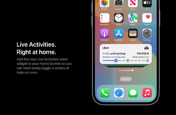 Cùng ngắm nhìn concept iOS 17 với những thay đổi ấn tượng, mang đến một trải nghiệm sử dụng mới 7 alt: iOS 17 hỗ trợ theo dõi Live Activities ngay tại màn hình chính