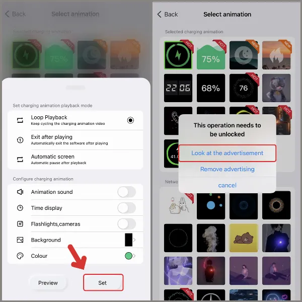 alt: Kích hoạt hiệu ứng sạc pin đã chọn trong Charging Play