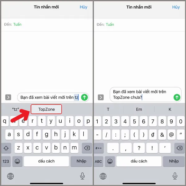 alt: Minh họa tính năng thay thế văn bản trên iPhone