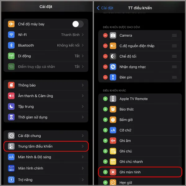 alt: Mô tả hình ảnh hướng dẫn thêm tính năng ghi màn hình vào trung tâm điều khiển trên iPhone X