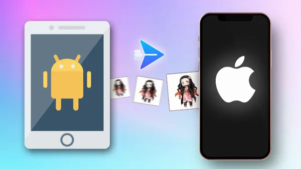 alt: Một người đang cầm chiếc iPhone và điện thoại Android, trên màn hình hiển thị ứng dụng Google Photos