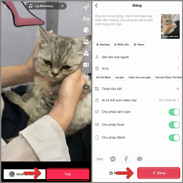 alt: Người dùng đang thao tác đăng video lên TikTok từ iPhone