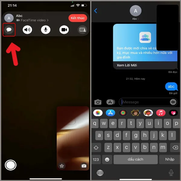 alt: Nhắn tin trong lúc gọi FaceTime