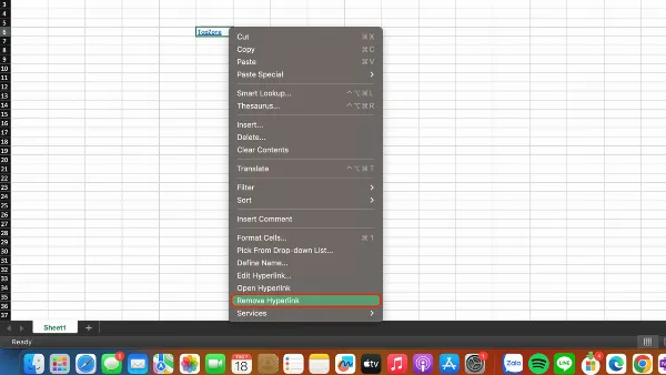 alt: Nhấp chuột phải vào ô chứa hyperlink trong Excel và chọn "Remove Hyperlink"